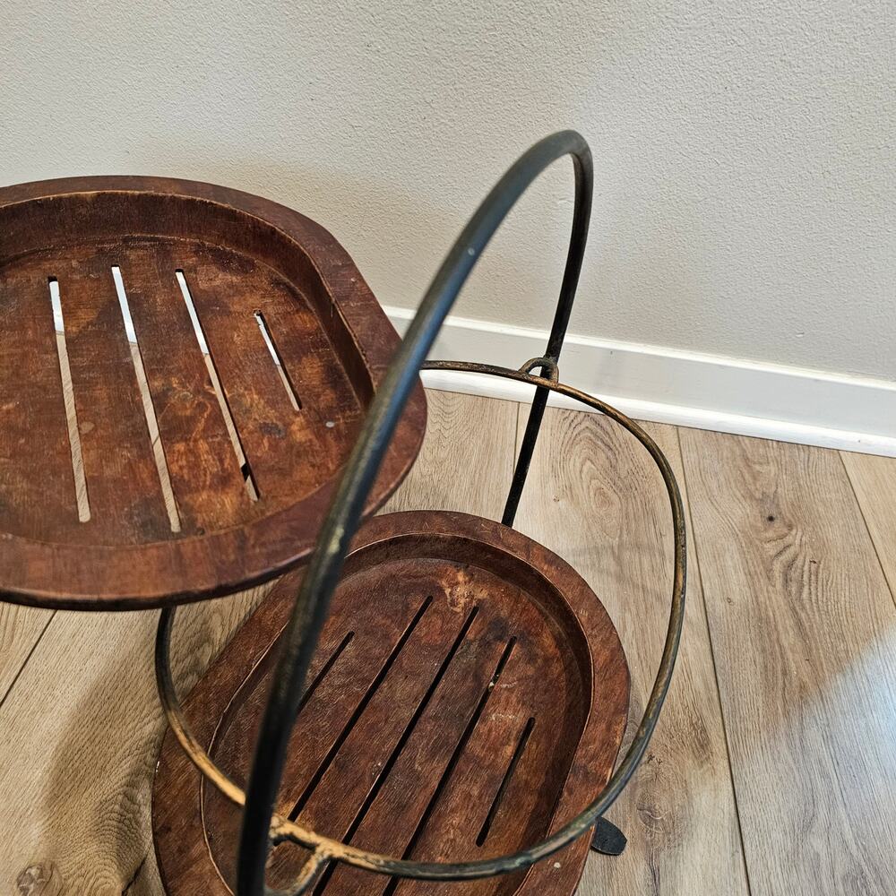 Vintage 2-Tier Metal and Wood Server Stand - Picture 4 of 4